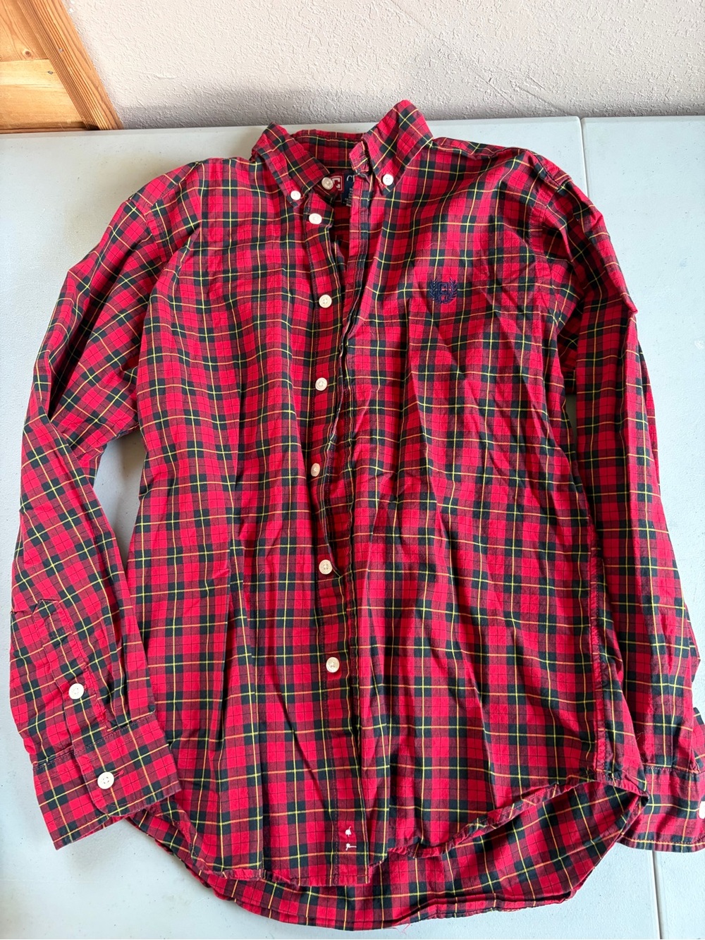 Chaps Red and Green Plaid Button-Down Shirt